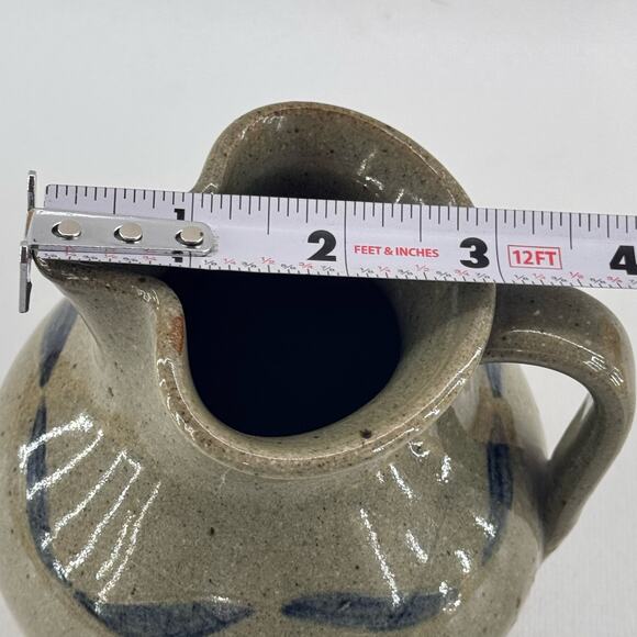 Handmade Studio Art Pottery Stoneware Pitcher Green Blue Primitive 5" Stamped - Picture 8 of 8